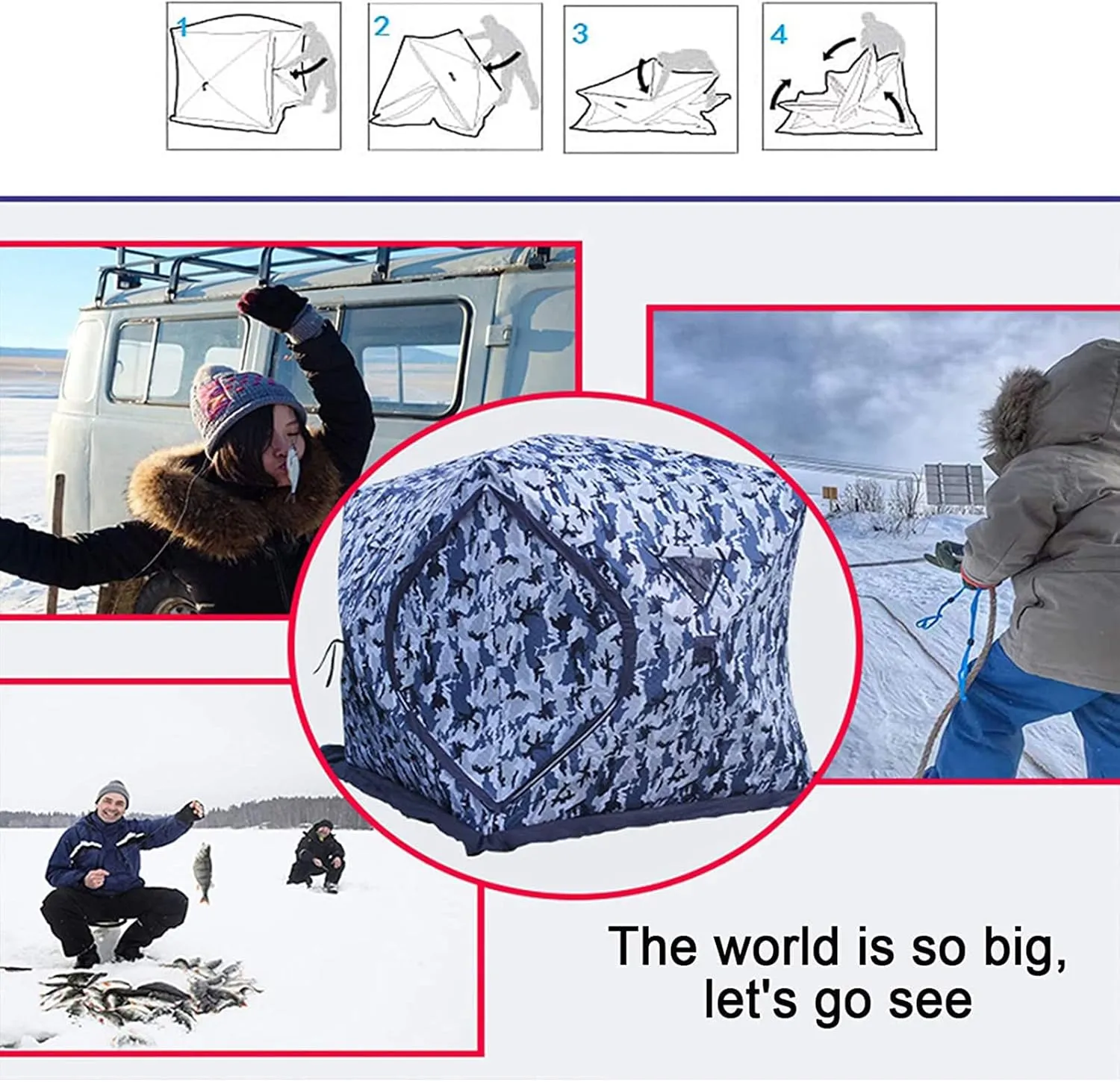 Ice Fishing Shelter, Pop-up Portable Ice Shanty Tent for 2-3 Person, Waterproof Ice Shelter w/Carrier Bag, Detachable Ventilated Windows & Zippered Door for Ice Fishing