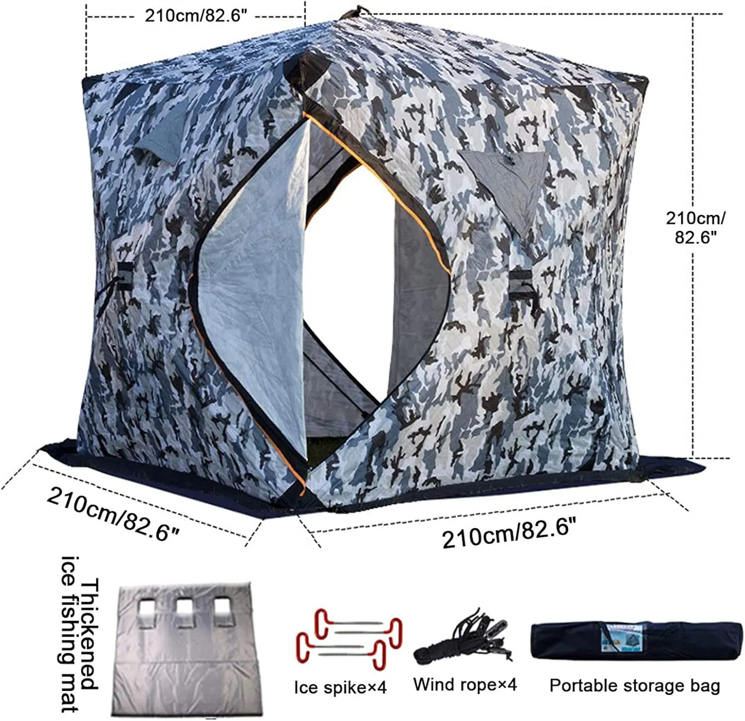Ice Fishing Shelter, Pop-up Portable Ice Shanty Tent for 2-3 Person, Waterproof Ice Shelter w/Carrier Bag, Detachable Ventilated Windows & Zippered Door for Ice Fishing