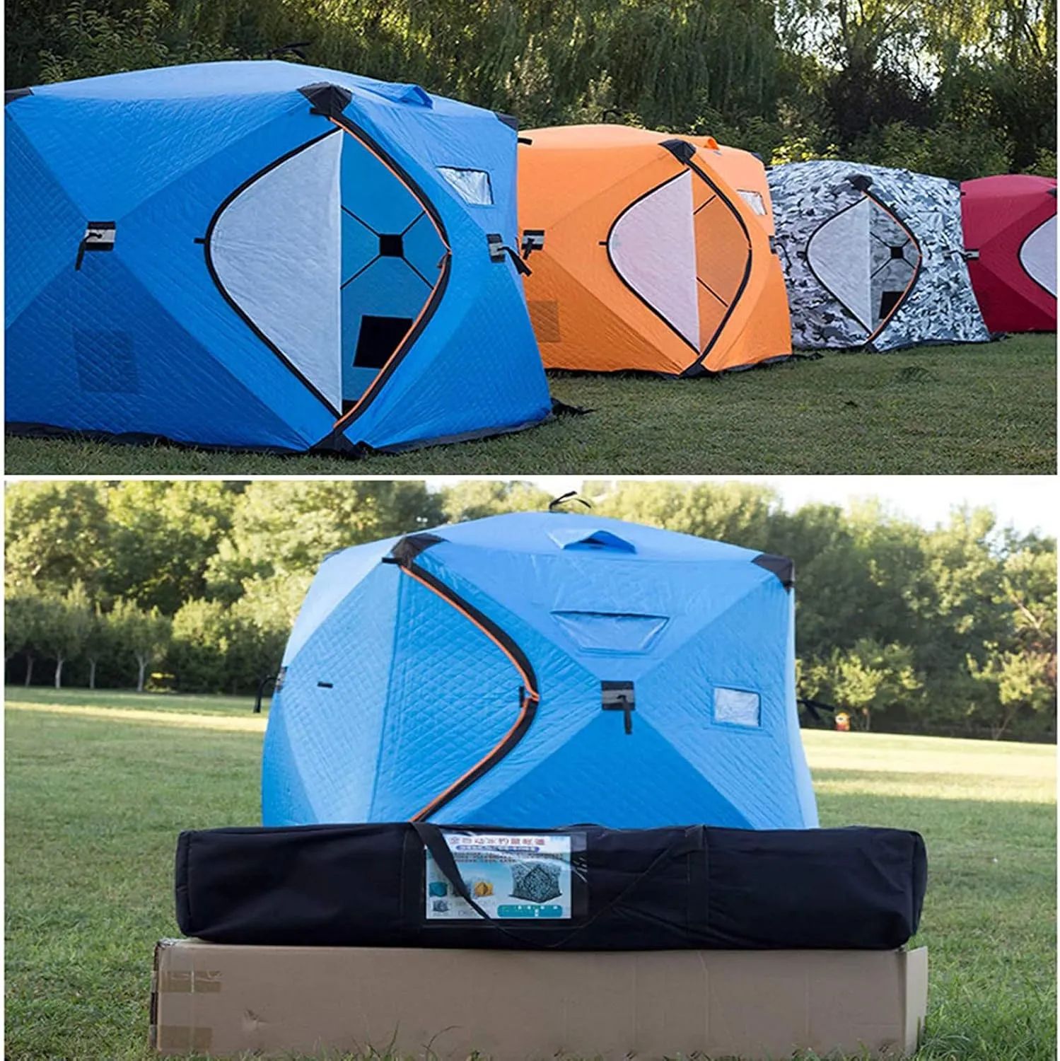 Ice Fishing Shelter, Pop-up Portable Ice Shanty Tent for 2-3 Person, Waterproof Ice Shelter w/Carrier Bag, Detachable Ventilated Windows & Zippered Door for Ice Fishing