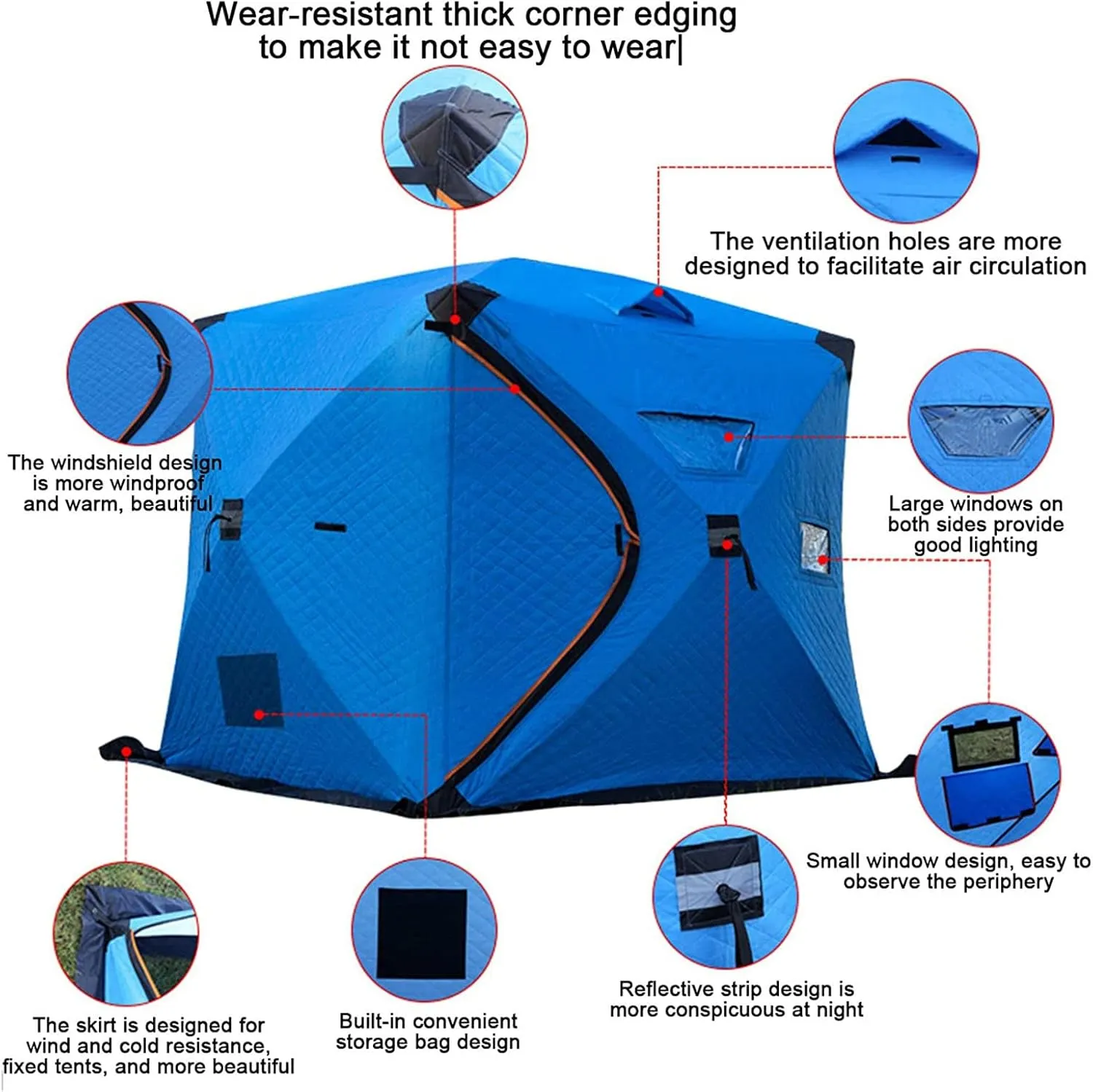 Ice Fishing Shelter, Pop-up Portable Ice Shanty Tent for 2-3 Person, Waterproof Ice Shelter w/Carrier Bag, Detachable Ventilated Windows & Zippered Door for Ice Fishing