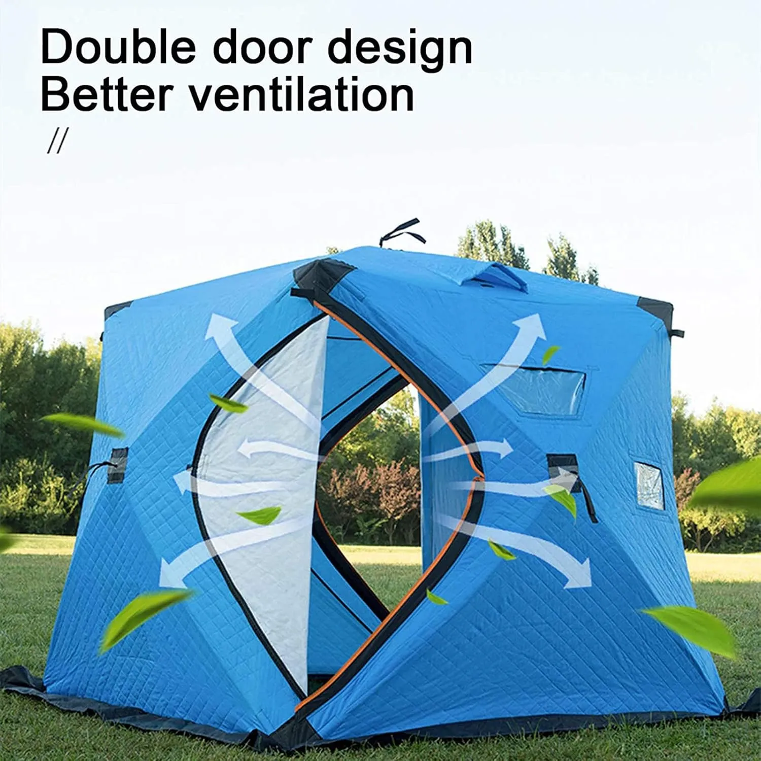 Ice Fishing Shelter, Pop-up Portable Ice Shanty Tent for 2-3 Person, Waterproof Ice Shelter w/Carrier Bag, Detachable Ventilated Windows & Zippered Door for Ice Fishing