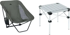 iClimb 1 Lightweight Stable Folding Square Table and 1 Ultralight Compact Low Folding Chair Bundle, for Adults Outdoor Camping Beach Concert