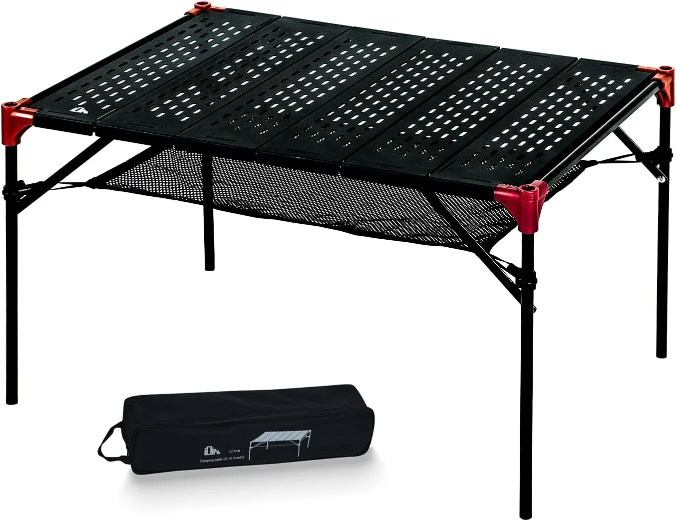 iClimb Extendable Folding Table Large Tabletop Area Ultralight Compact with Hollow Out Tabletop and Carry Bag for Camping Backpacking Beach Concert BBQ Party, Three Size (Black - XL)