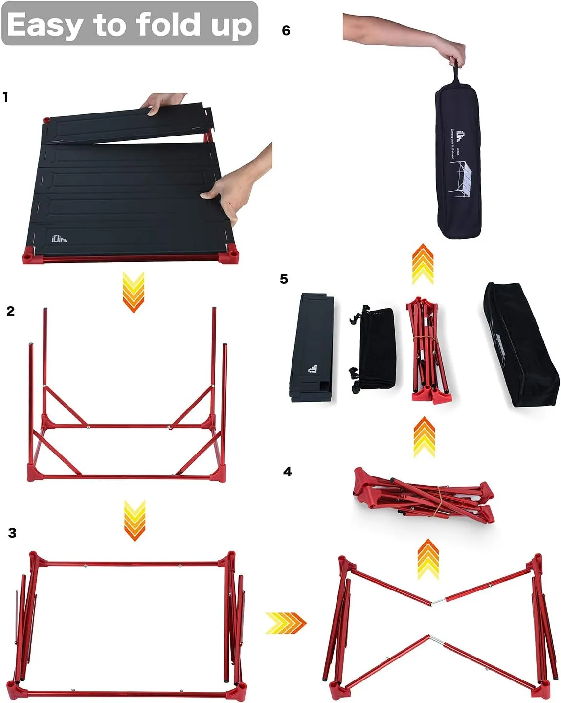iClimb Extendable Folding Table Large Tabletop Area Ultralight Compact with Hollow Out Tabletop and Carry Bag for Camping Backpacking Beach Concert BBQ Party, Three Size (Black - XL)