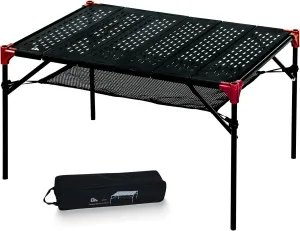 iClimb Extendable Folding Table Large Tabletop Area Ultralight Compact with Hollow Out Tabletop and Carry Bag for Camping Backpacking Beach Concert BBQ Party, Three Size (Black - XL)