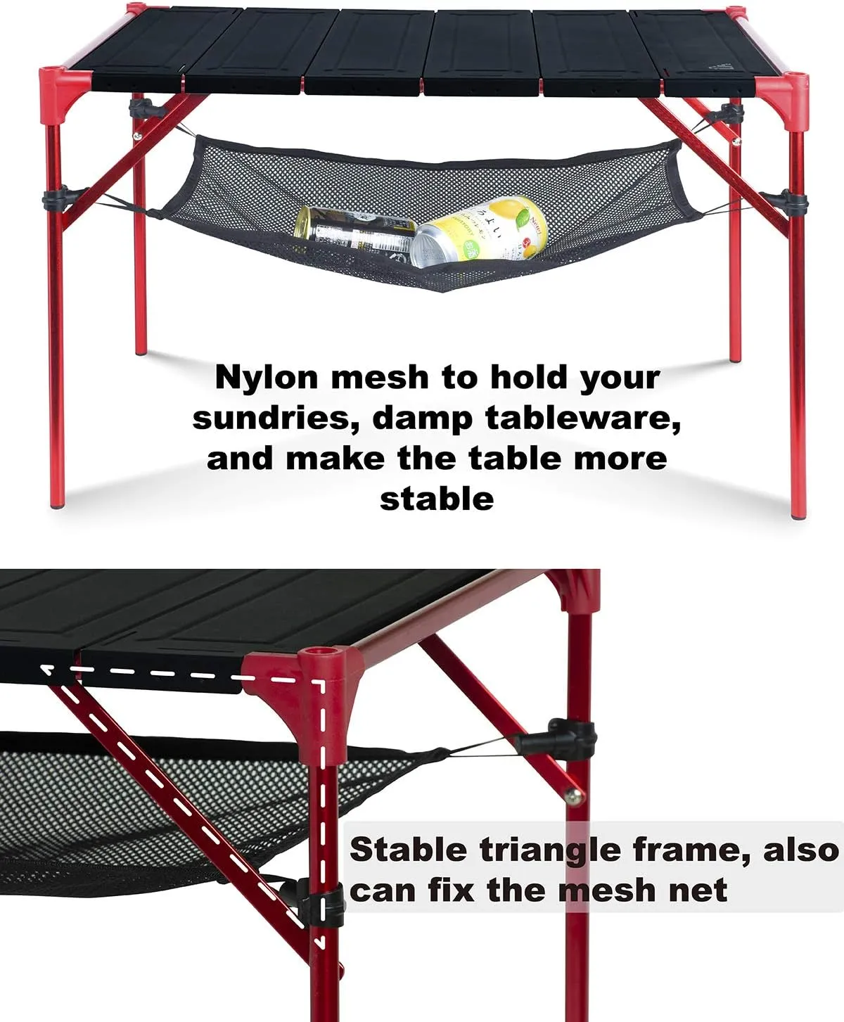 iClimb Extendable Folding Table Large Tabletop Area Ultralight Compact with Hollow Out Tabletop and Carry Bag for Camping Backpacking Beach Concert BBQ Party, Three Size (Black - XL)