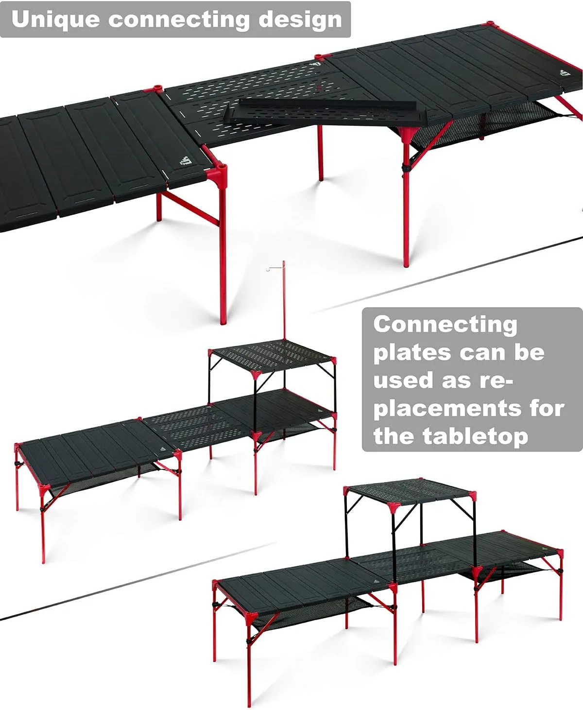 iClimb Extendable Folding Table Large Tabletop Area Ultralight Compact with Hollow Out Tabletop and Carry Bag for Camping Backpacking Beach Concert BBQ Party, Three Size (Black - XL)