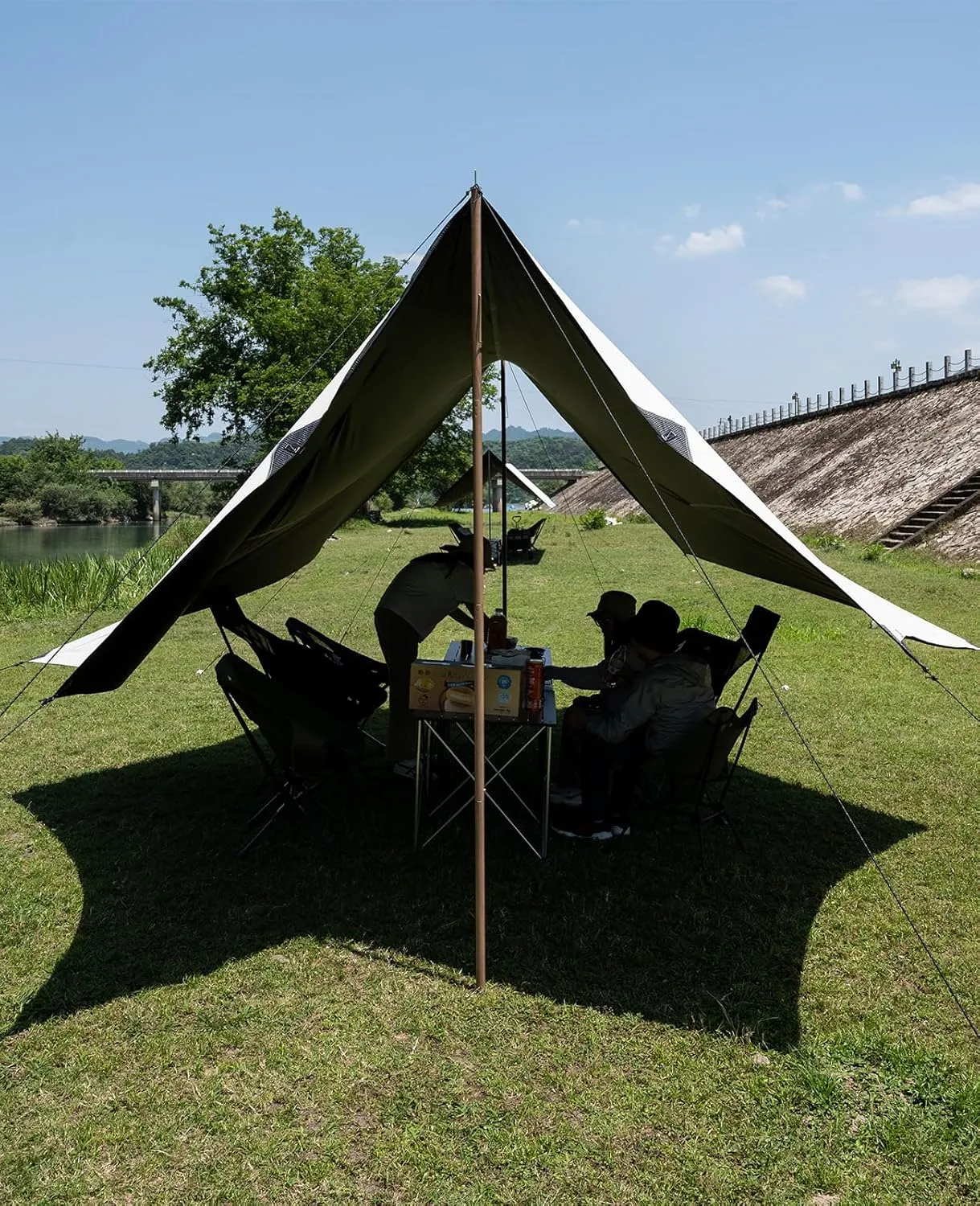 iClimb Strong Elegant Alu. Tarp Poles Set of 2 Height Adjustable with Lantern Hook and Carry Bag, Nature Color