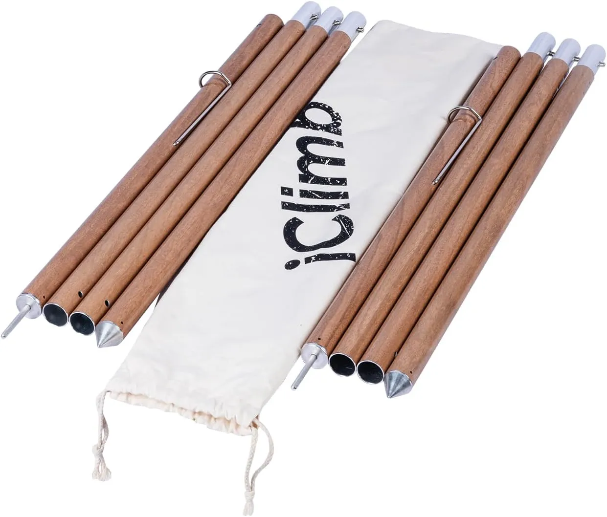 iClimb Strong Elegant Alu. Tarp Poles Set of 2 Height Adjustable with Lantern Hook and Carry Bag, Nature Color