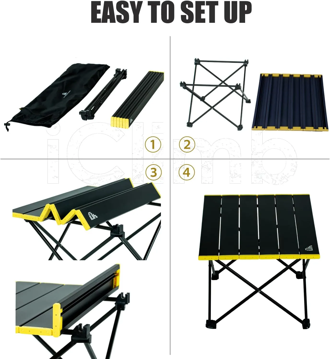 iClimb Ultralight Compact Camping Folding Table with Carry Bag (Black - S)