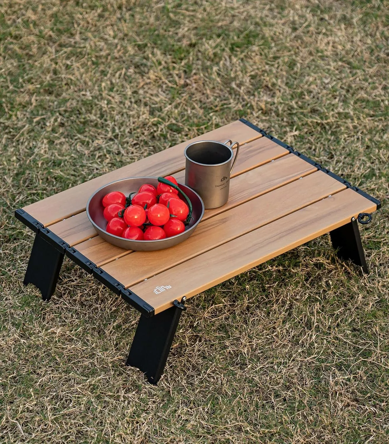 iClimb Ultralight Compact Mini Beach Picnic Folding Alu. Table with Carry Bag, Two Size (Nature - S)