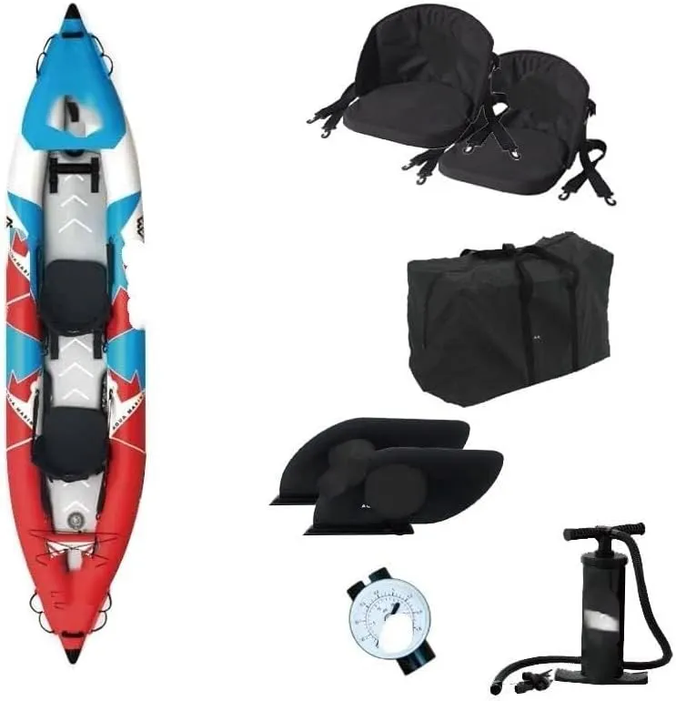 Inflatable Kayak Boat for 2-Person, No Paddle, Drop-Stitch Floor, Quick Setup, Waterproof Cover for Lake & River
