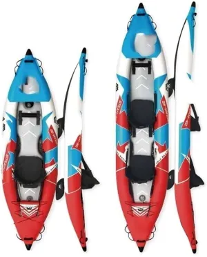 Inflatable Kayak Boat for 2-Person with Paddles, Drop-Stitch Floor, Quick Setup, Waterproof Cover for Lake & River