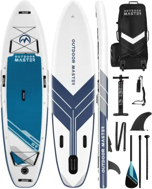 Inflatable Stand Up Paddle Board, Premium OutdoorMaster SUP Board Set with Backpack, Coil Leash, Pump, Paddle, Fins, Kayak Paddle Boards for Adults & Youth