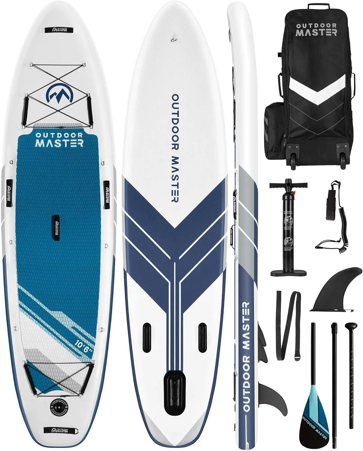 Inflatable Stand Up Paddle Board, Premium OutdoorMaster SUP Board Set with Backpack, Coil Leash, Pump, Paddle, Fins, Kayak Paddle Boards for Adults & Youth