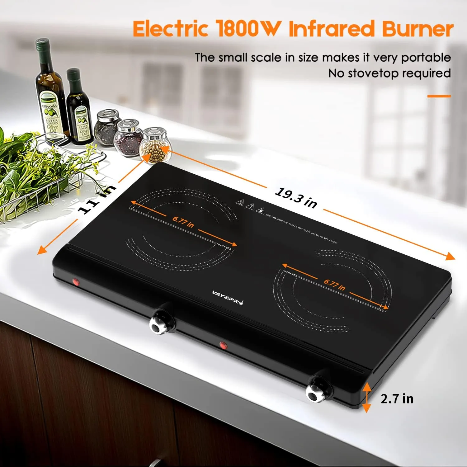 Infrared Double Burner Electric Cooktop - 1800W Portable Stove, Heat-up In Seconds, Countertop Cooktop for Dorm, Compatible with All Cookware