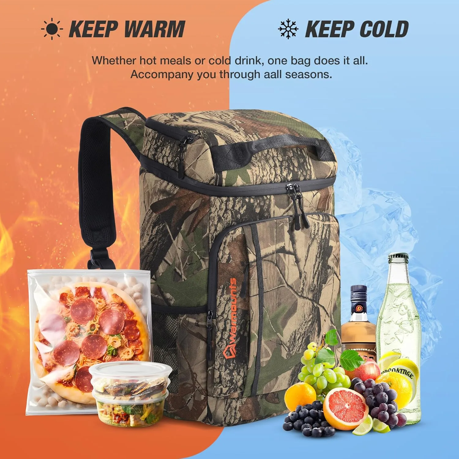 Insulated Waterproof Cooler Backpack 36 Cans, Soft Sided Ice Chest Cooler w/Leak Proof PVC Interlayer, 5-Layer Insulation Portable Lunch Backpack for Camping, Beach, Fishing, Picnic, Travel