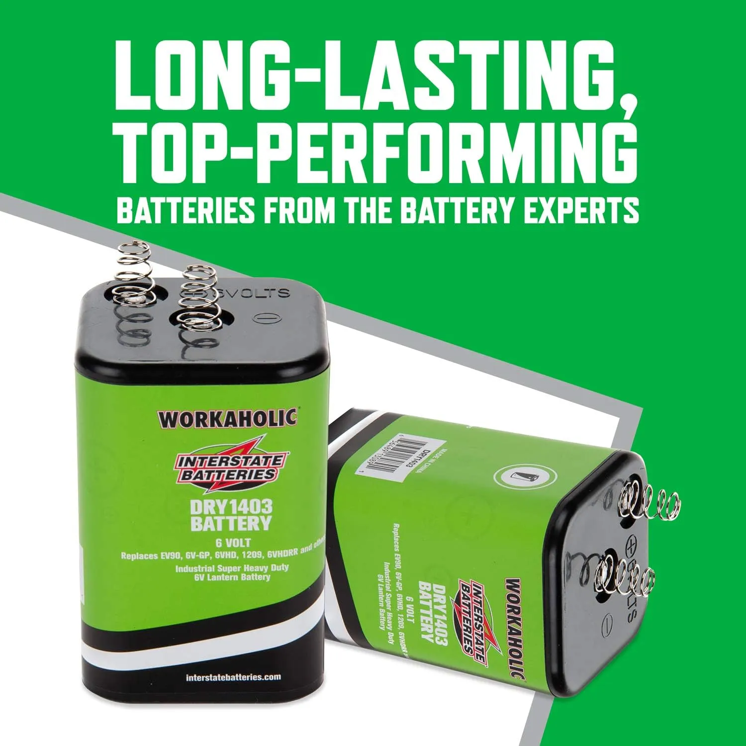 Interstate Batteries 6V HD Lantern Flashlight Battery (6-Pack) 6 Volt 7000 mAH Square Shape Beam Light (Spring Terminals) Camping, Hiking, Household, Lamps, Outdoors (DRY1403)