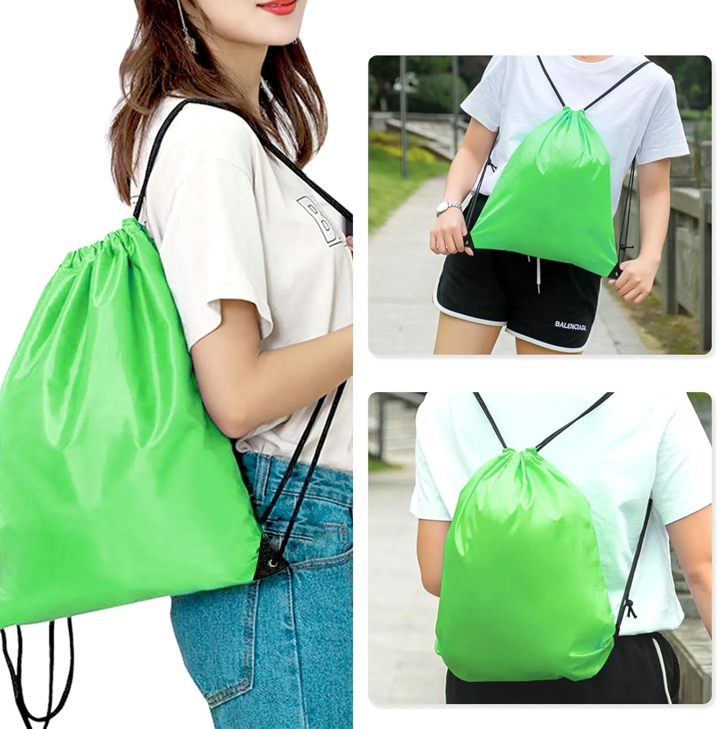 INVODA Drawstring Backpack Bulk String Backpack Drawstring Bags Sport Gym Cinch Bag Sackpack for Women Men (Green 24PCS)