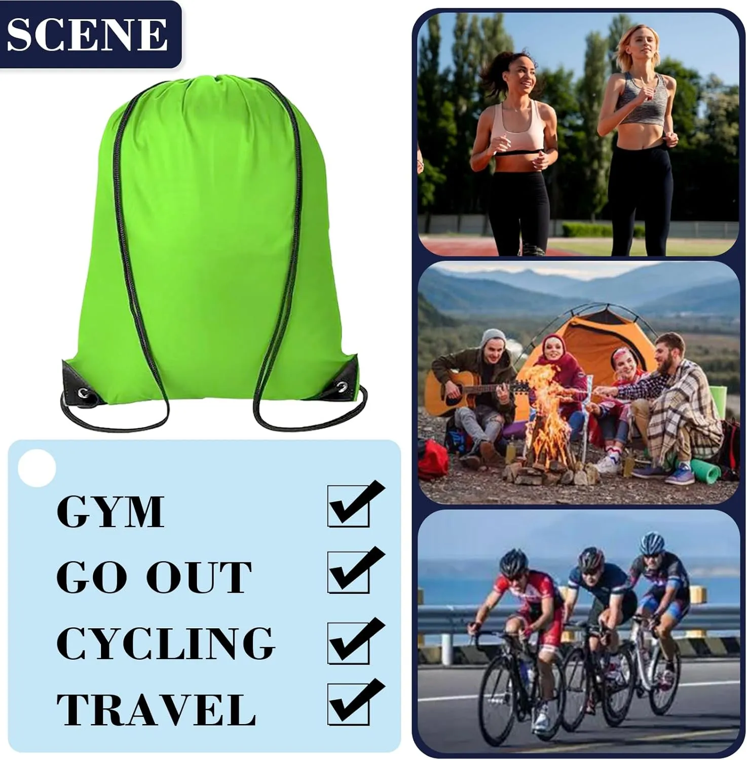 INVODA Drawstring Backpack Bulk String Backpack Drawstring Bags Sport Gym Cinch Bag Sackpack for Women Men (Green 24PCS)