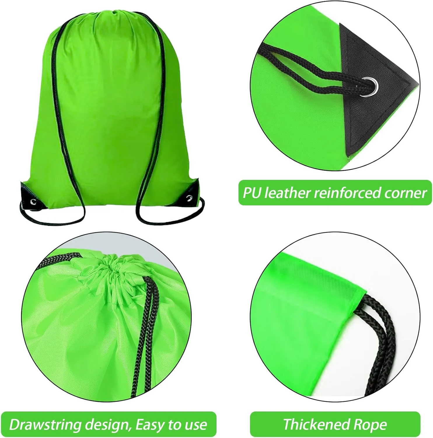 INVODA Drawstring Backpack Bulk String Backpack Drawstring Bags Sport Gym Cinch Bag Sackpack for Women Men (Green 24PCS)