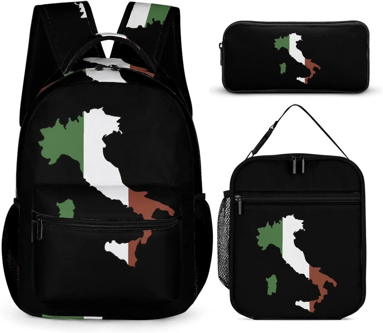 Italy Map Flag Funny Backpack Set Lunch Bag Pencil Case Bag 3 in 1 for Men Women Travel Backpacks
