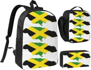 Jamaica Flag Map print Backpacks With Lunch Pack Pencil Case 3pcs, Lightweight Bookbag Unisex for Traveling