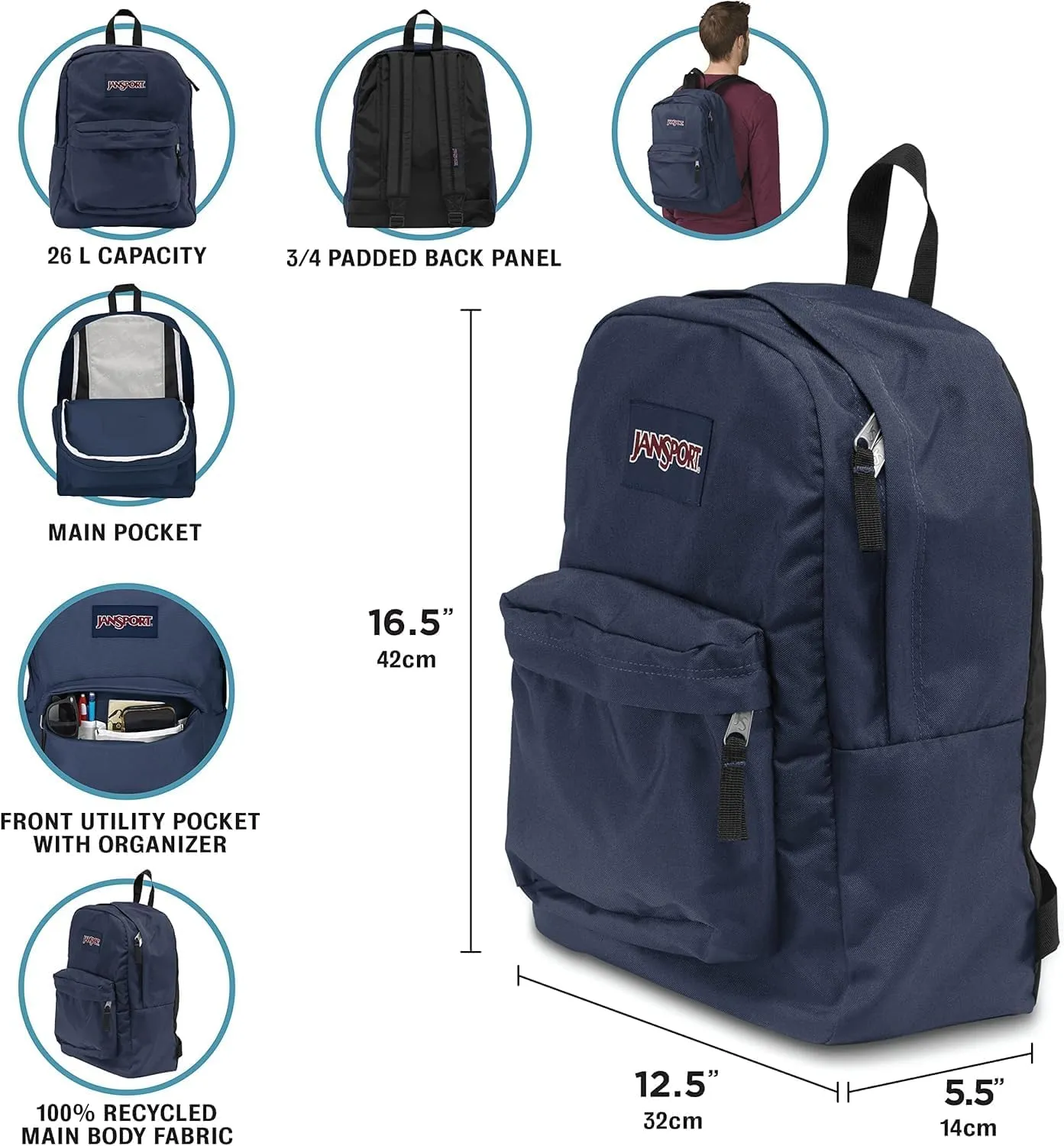 JanSport SuperBreak One Backpack - Durable, Lightweight Bag with 1 Main Compartment, Front Utility Pocket with Built-in Organizer, Premium Backpack, Hiblisscus