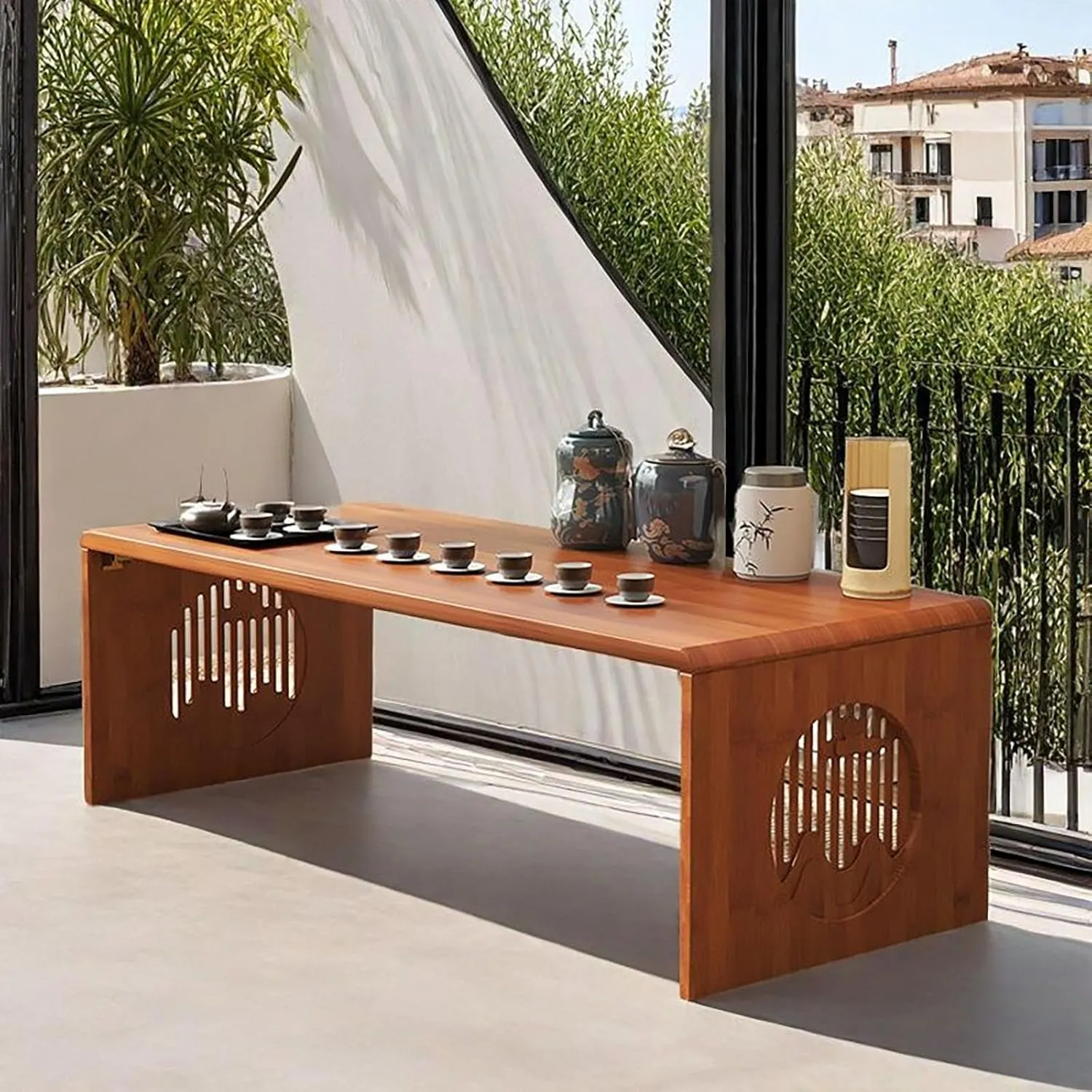 Japanese Floor Table Foldable 100% Solid Wood Folding Coffee Table, Bamboo Japanese Coffee Table Low Tatami Table, No Assembly Japanese Style Low Tea Table for Sitting on The Floor, Easy Storage