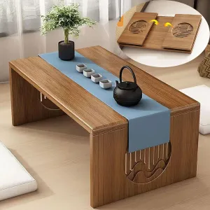 Japanese Floor Table Foldable 100% Solid Wood Folding Coffee Table, Bamboo Japanese Coffee Table Low Tatami Table, No Assembly Japanese Style Low Tea Table for Sitting on The Floor, Easy Storage