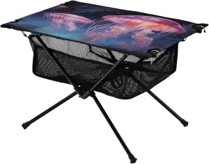 Jellyfish Pattern Portable Folding Camping Table, Compact Lightweight Beach Table with Carrying Bag for Outdoor Picnics, BBQs, Camp