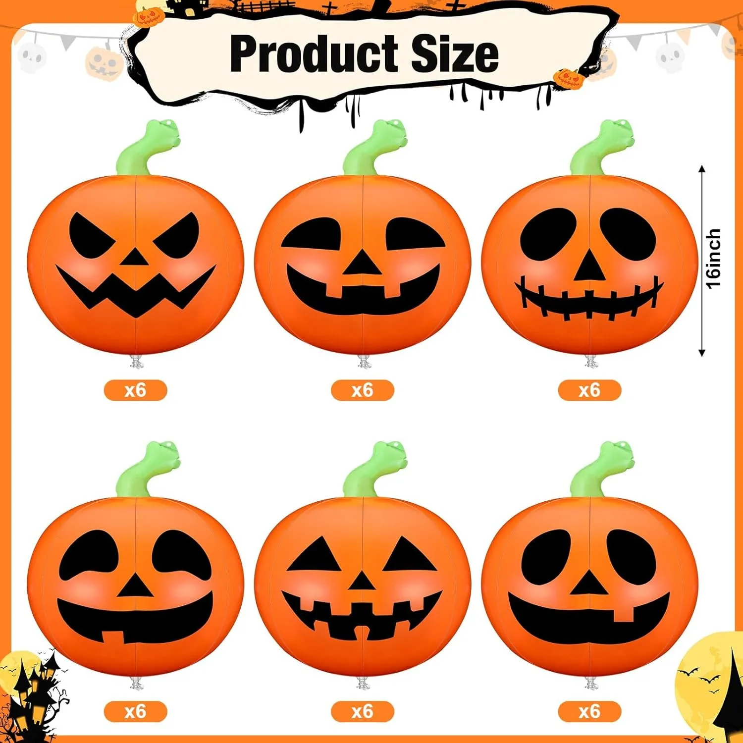 Jetec 24 Pcs 16 Inch Halloween Pumpkin Beach Ball Inflatable Pumpkin LED Hanging Decoration Blow-Up Ball for Pool Indoor Outdoor Jack-o-Lantern Halloween Party Decor(Orange)