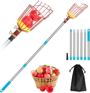 joyhalo Fruit Picker Polel with Basket, 8 Ft Apple Picker with Adjustable Stainless Steel Handle, Fruit Picking Basket for Getting Fruits Lemons Apples Guavas Avocados Pears Mangoes Oranges
