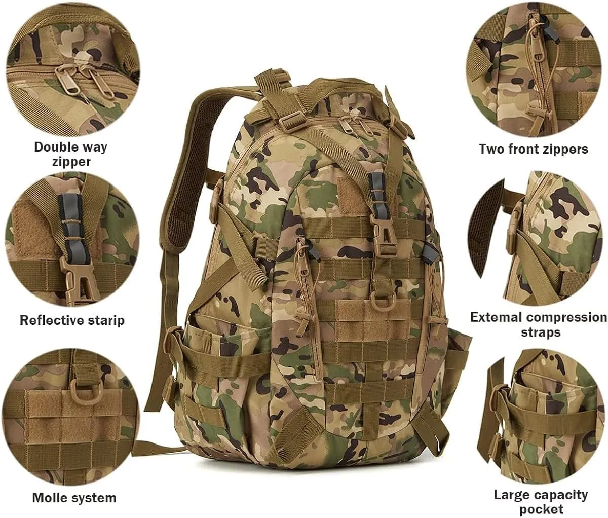 Jungle Leopard 40L Tactical Backpack Men Camping Hiking Bag Reflective Travel Survival MOLLE Climbing Rucksack(WC)