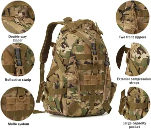 Jungle Leopard 40L Tactical Backpack Men Camping Hiking Bag Reflective Travel Survival MOLLE Climbing Rucksack(WC)