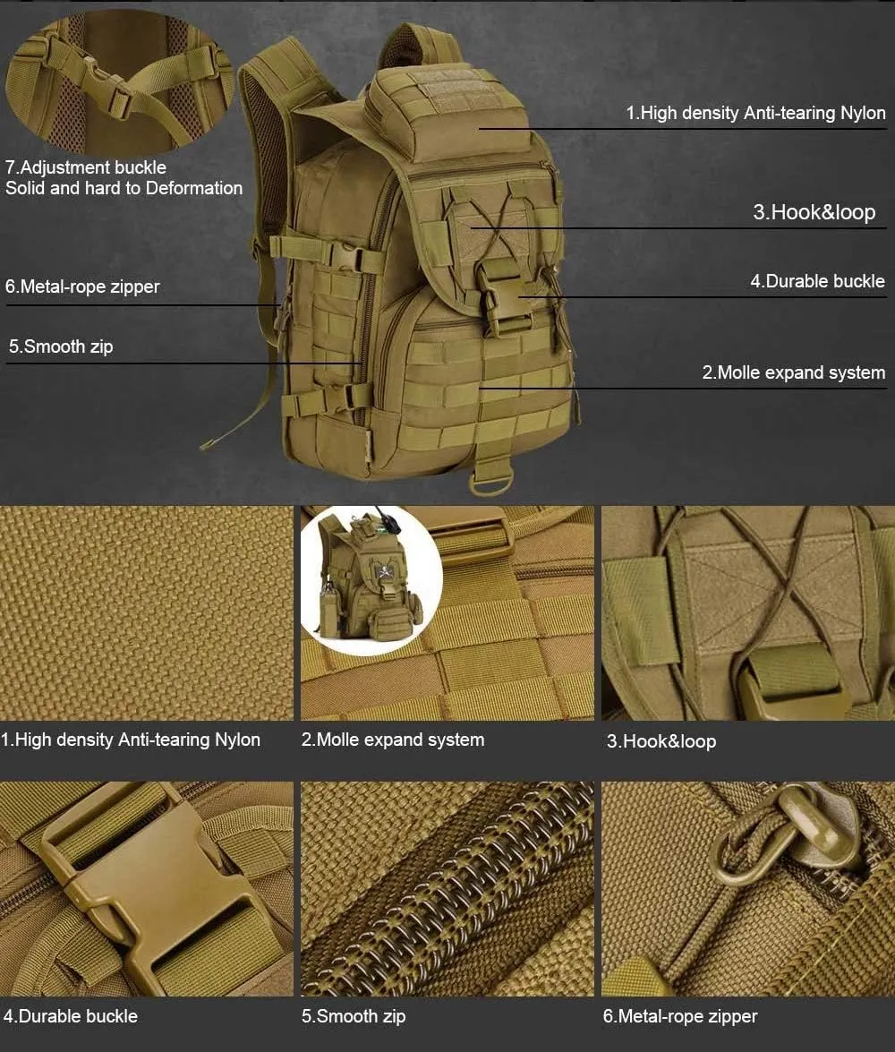 Jungle Leopard Tactical Backpack 40L Military Backpack 900D Nylon Waterproof Army Rucksack Camping Hiking Fishing Hunting Bag(S413-40-CP)
