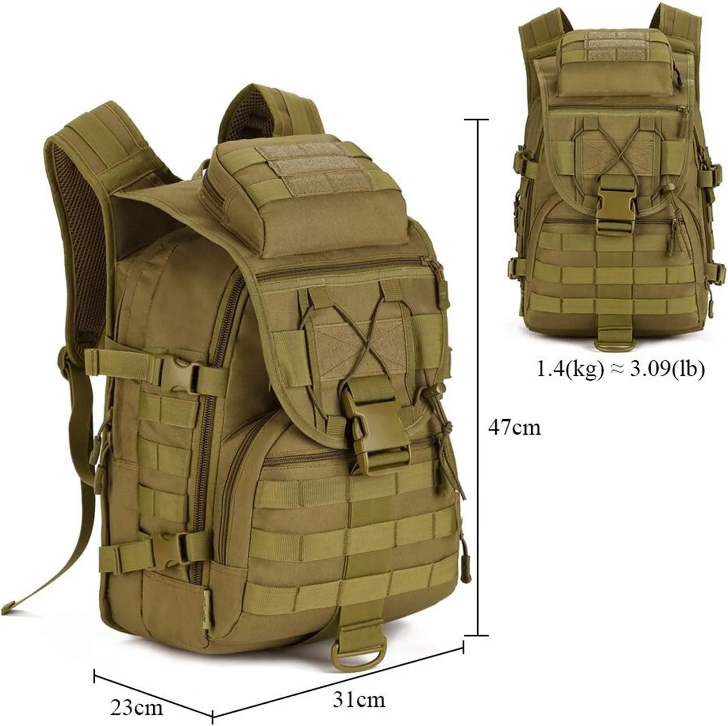 Jungle Leopard Tactical Backpack 40L Military Backpack 900D Nylon Waterproof Army Rucksack Camping Hiking Fishing Hunting Bag(S413-40-CP)