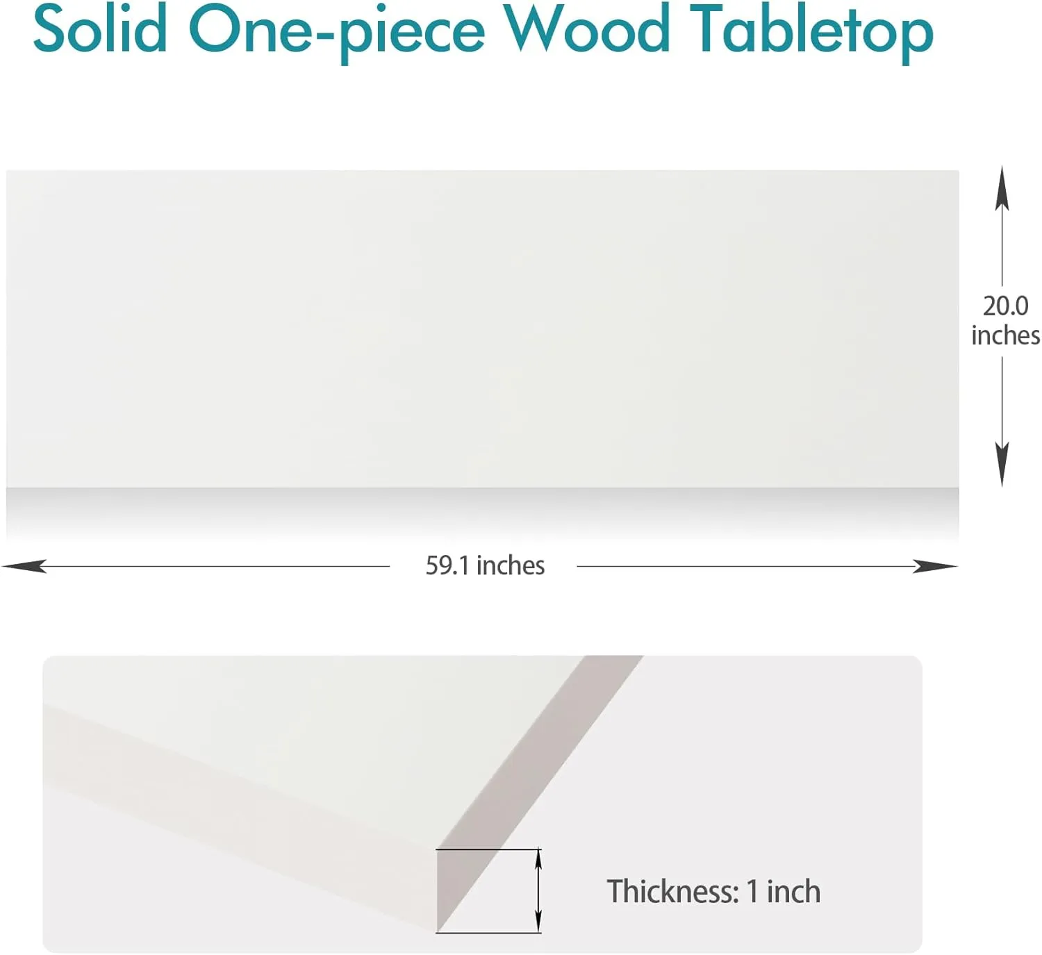 Kaboon 60x20 inches Tabletop, Solid One-Piece Desktop for Sit Stand Desk, Double Desks, L Desk DIY,Wood Countertop Home or Commercial Use,1 inch Thick, White, 20" D x 59.1" W