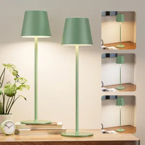 Kakanuo Cordless Table Lamp Rechargeable Green - KK 2 Pack 5000mAH Battery Operated Lamp for Dining Table, 3 Color Stepless Dimming Wireless Lamp for Counter, Outdoor Patio, Touch Control