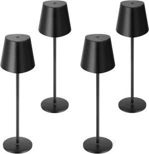 Kakanuo Cordless Table Lamps Pack of 4, Portable LED Battery Operated Lamp, Wireless Rechargeable Lamp, 3 Color Stepless Table Lamp for Restaurant, Bar, Party, Camping and Bedroom - Black