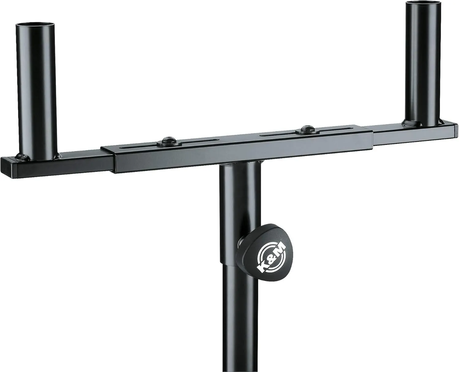 K&M Konig & Meyer 14940.000.55 Speaker Mounting Fork Stand | Adjustable Width 12”- 19” | Two 55 lbs Single Speakers on Slip On Stand | Attach to 1.38” Tube Diameter | German Made | Black
