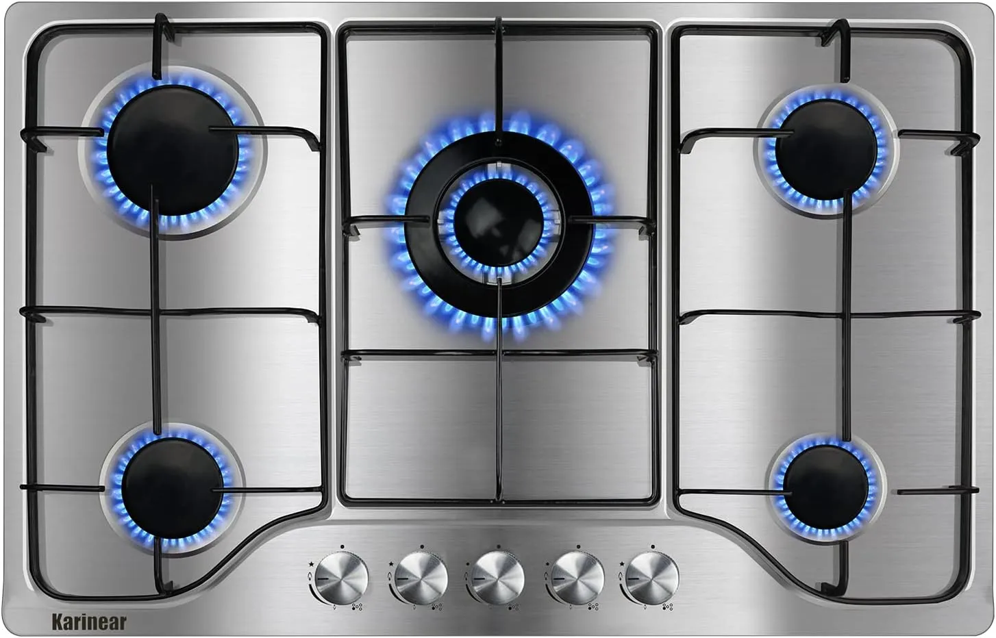 Karinear Gas Stove Gas Cooktop 30 Inch 5 Burners, Built-in Stainless Steel Gas Hob, NG/LPG Dual Fuel Gas Stovetop with Thermocouple Protection for Apartments, Indoor (Come with Pressure Regulator)