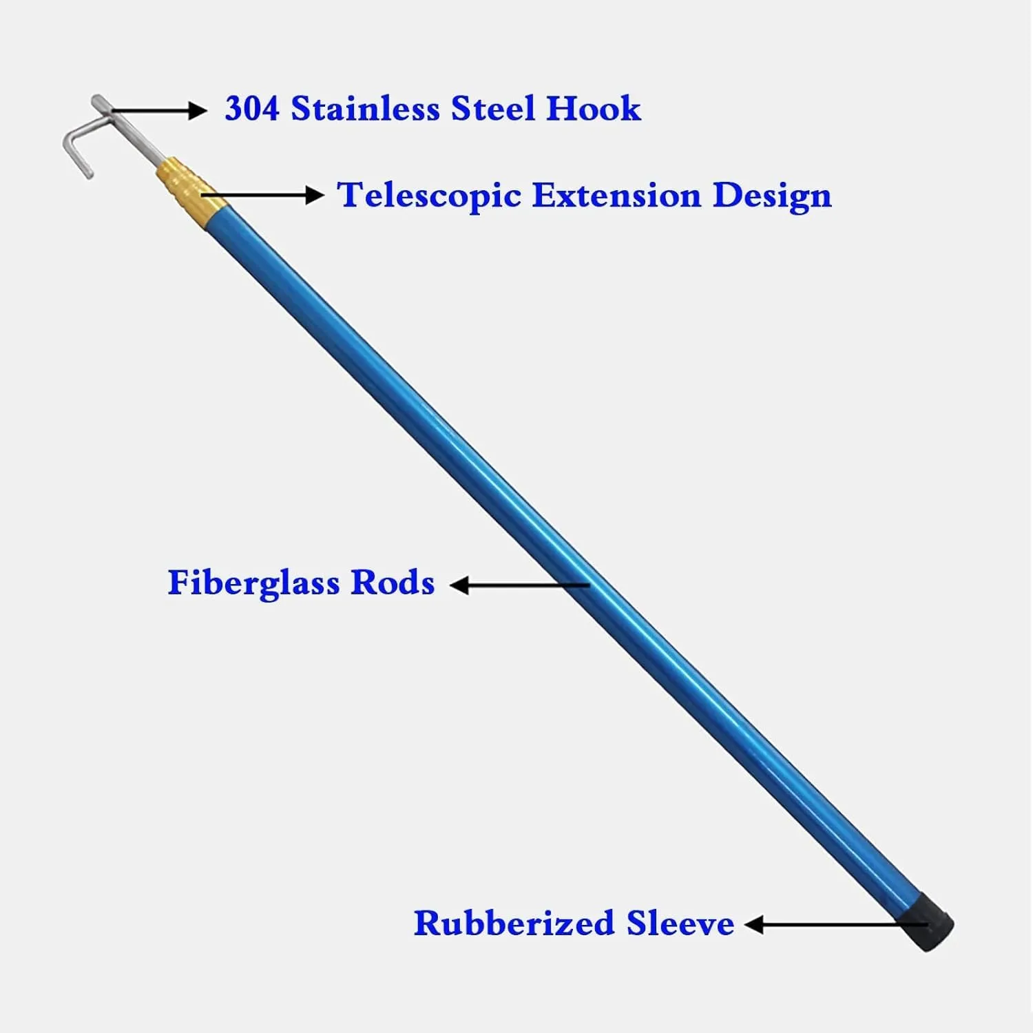 Katzowen 13' 16 Ft 20 Feet Long Adjustable Rustproof Safety Boat Push Pole, Telescoping Retrieval Hook Utility, for Docking Rope, Swimming Pool Rescuing Gripping Tool