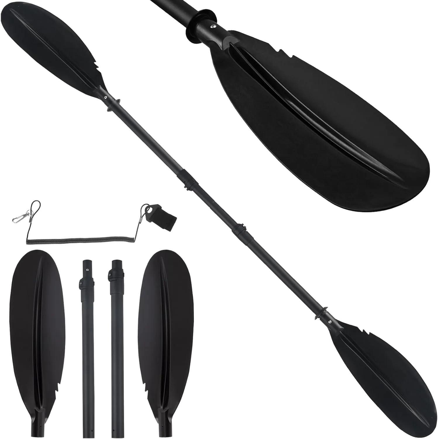 Kayak Paddle, 70inch to 95inch Telescopic Canoe Paddle Adjustable for Boat Oars with Kayak Paddles Leash Made of Metal Pole Sturdy Black (70inch-95inch)