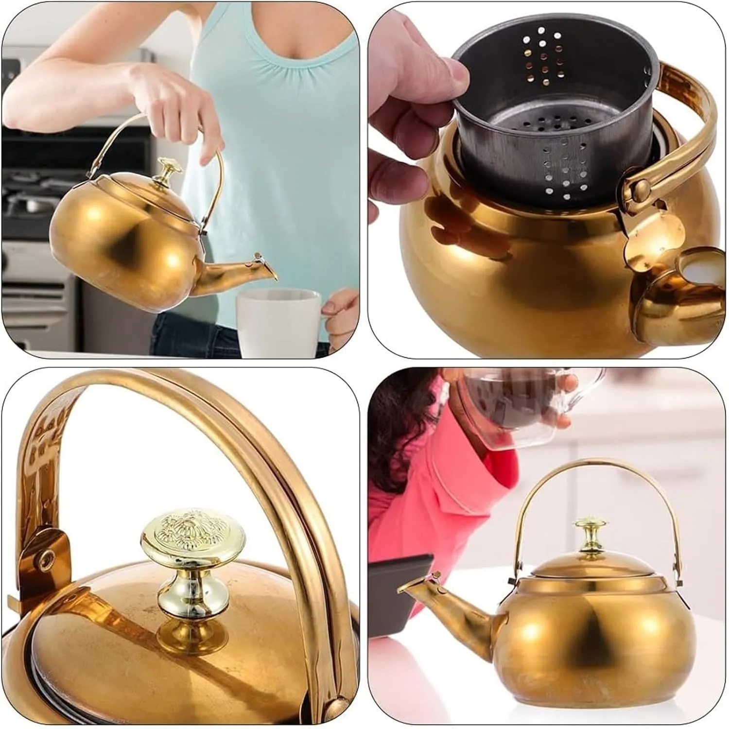 Kettle with Infuser, Camping Coffee & Tea Pots, Stove Teapot, Household Stainless Steel Teapot(18CM)
