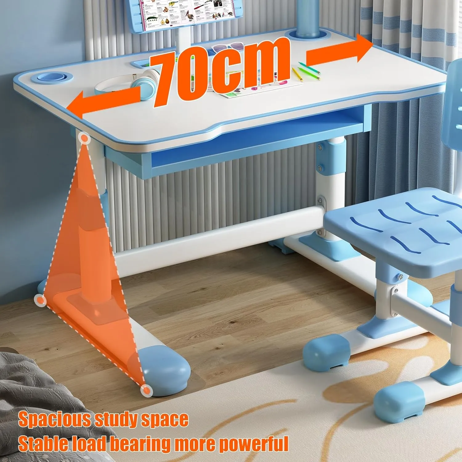 Kids Study Desk Chair Set, Toddlers Writing Table with Tiltable Reading Stand, Living Room Bedroom Children Learning Table with Extra Large Drawer Pink