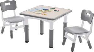 Kids Table and 2 Chairs Set, Height-Adjustable Toddler Table and Chairs Set with Graffiti Desktop, 23.6''L x 23.6''W Children Activity Table for Daycare, Classroom, Home