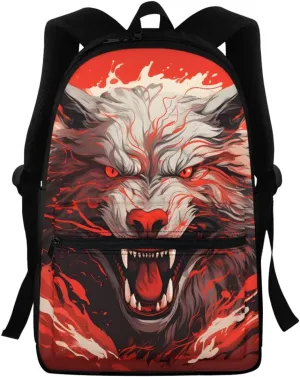 KIDVOVOU Cool Anger Wolf Backpack for School Boys Kids lightweight School Bag Rucksack Laptop Backpack Travel Daypack