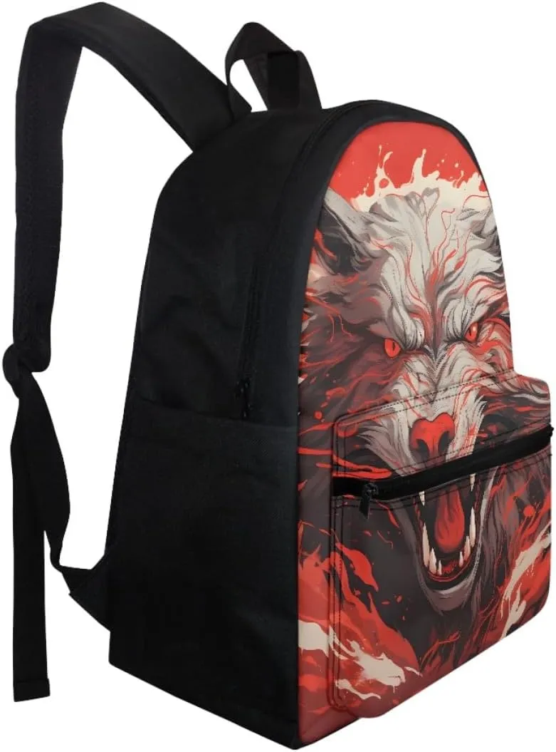 KIDVOVOU Cool Anger Wolf Backpack for School Boys Kids lightweight School Bag Rucksack Laptop Backpack Travel Daypack