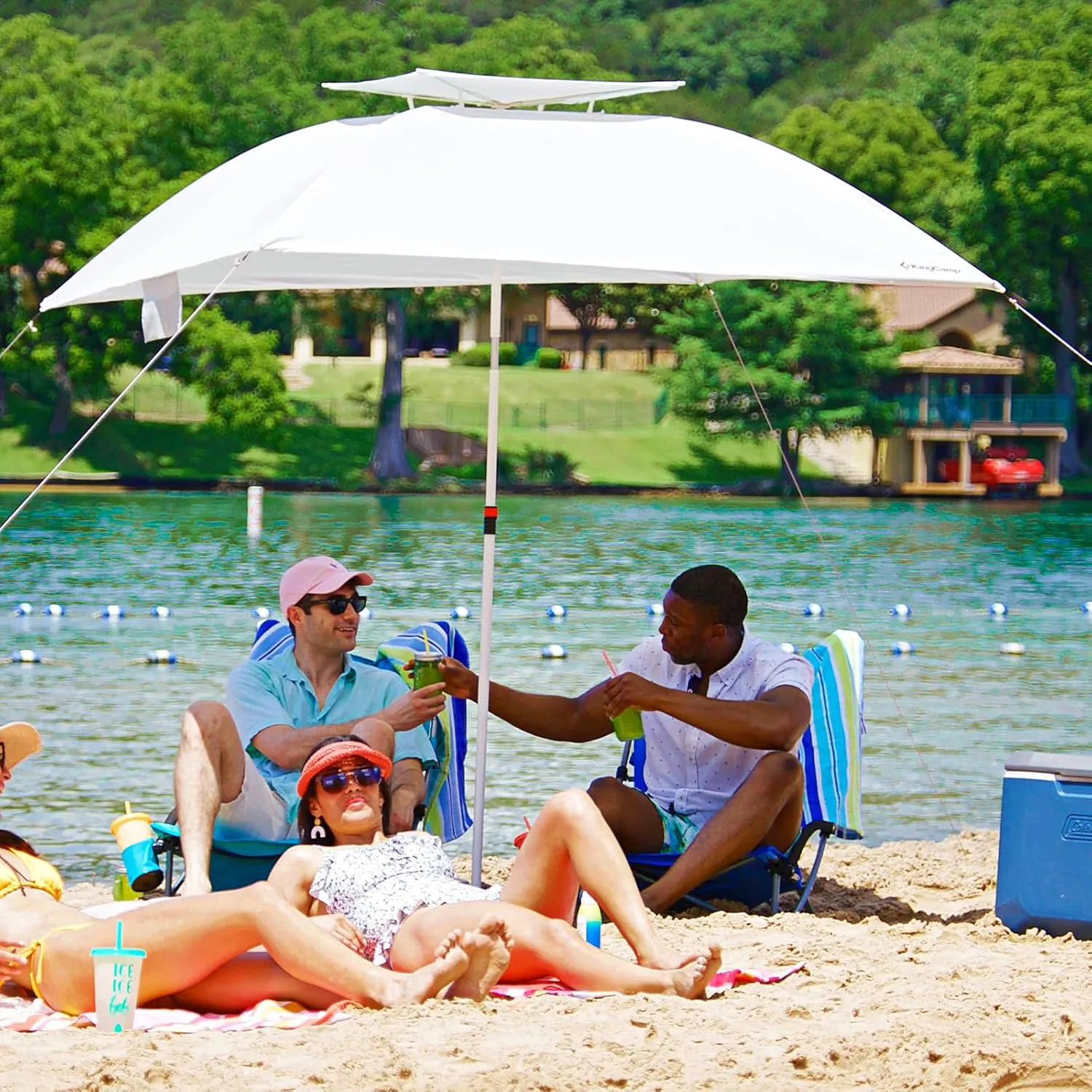 KingCamp Beach Umbrella, 2-in-1 Sun Shade 6x6 FT Windproof& Easy Set Up Sun Shelter with Stability Poles for Camping Trips, Picnics& Backyard